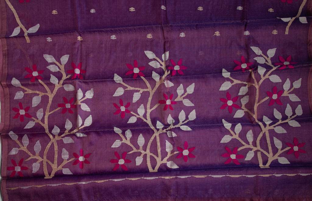 Violet Jamdani - Pure Muslin Handloom Saree -AUV-900117