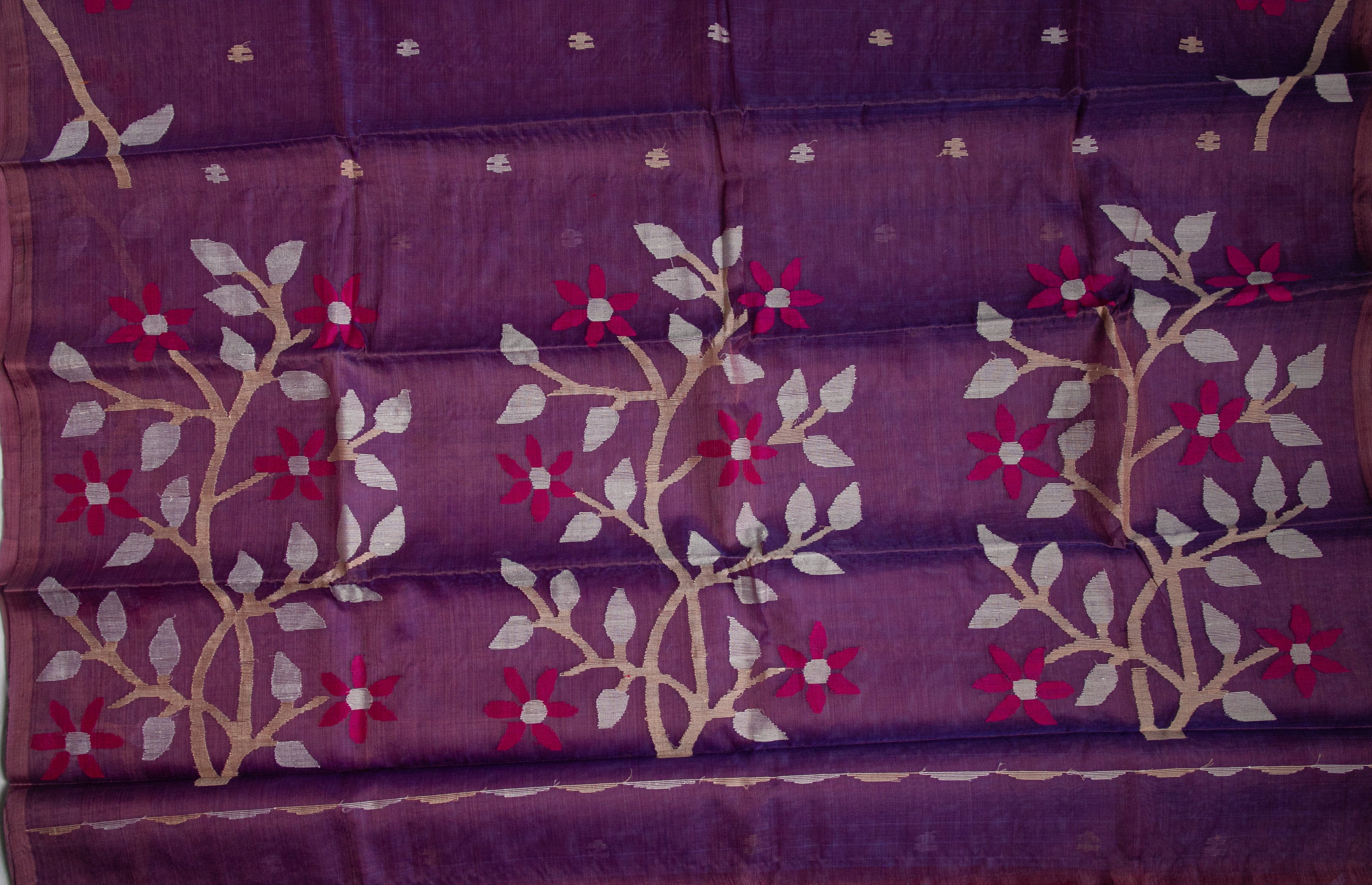 Violet Jamdani - Pure Muslin Handloom Saree -AUV-900117