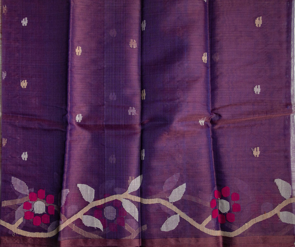 Violet Jamdani - Pure Muslin Handloom Saree -AUV-900117