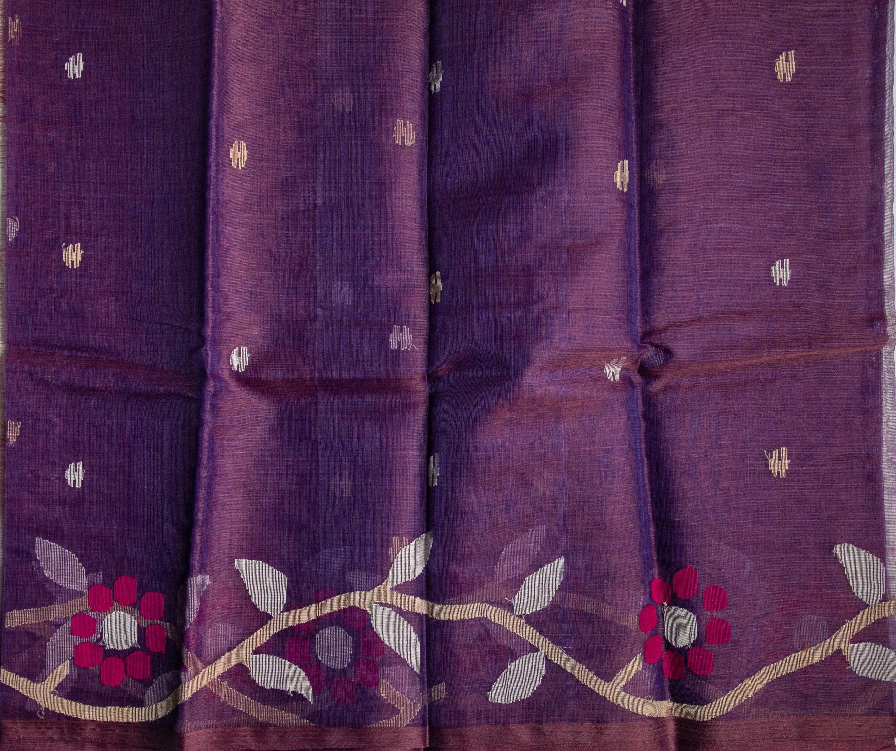 Violet Jamdani - Pure Muslin Handloom Saree -AUV-900117