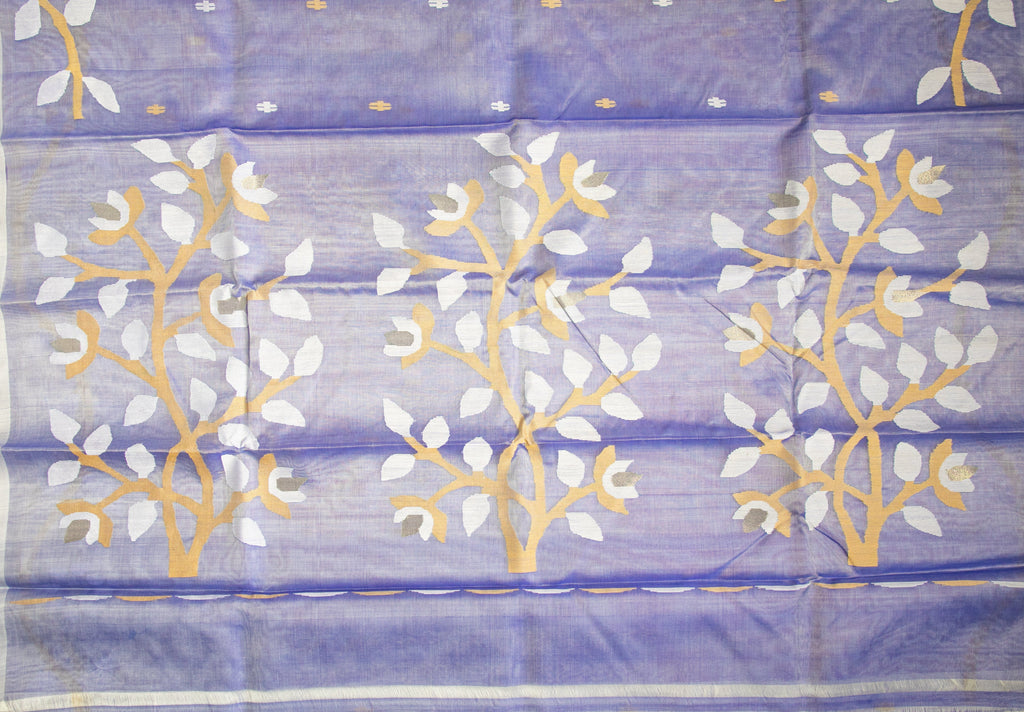 Lavender Grove Jamdani - Pure Muslin Handloom Saree -AUV-900118