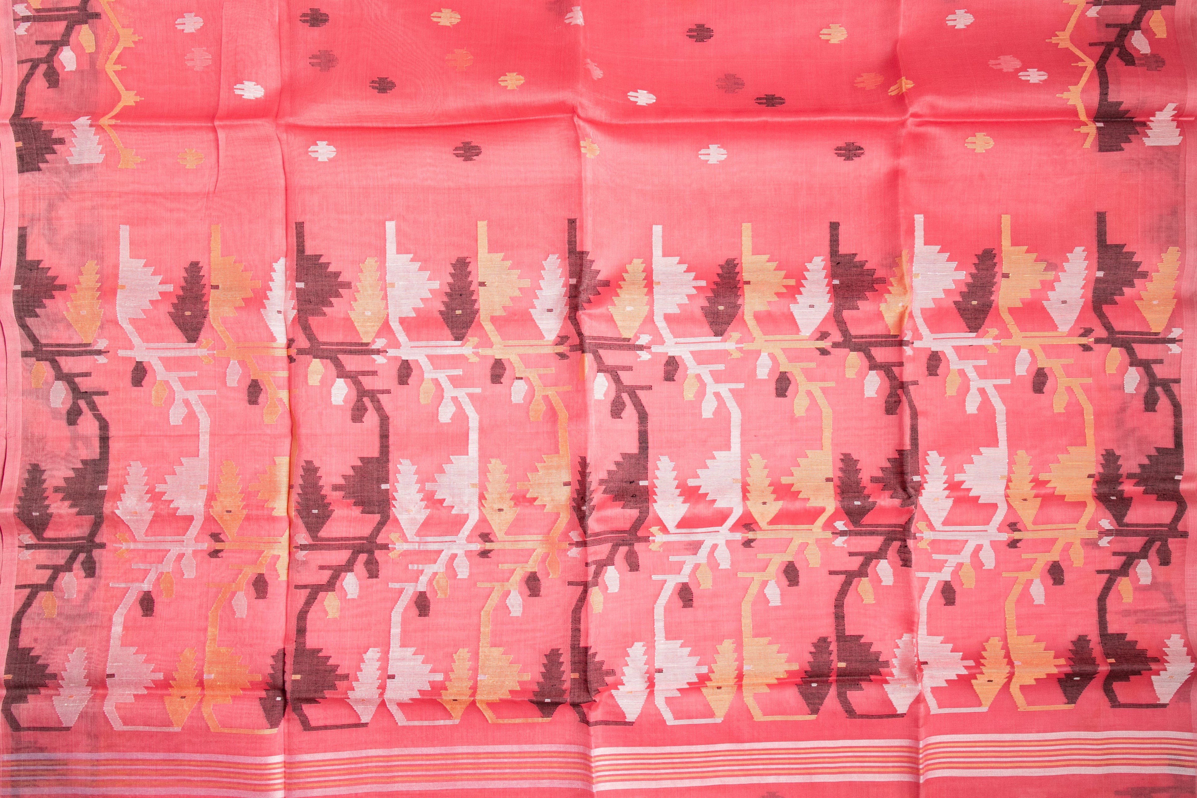 Coral Geo Jamdani — Pure Muslin Handloom Saree -AUV-900105