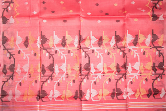 Coral Geo Jamdani — Pure Muslin Handloom Saree -AUV-900105