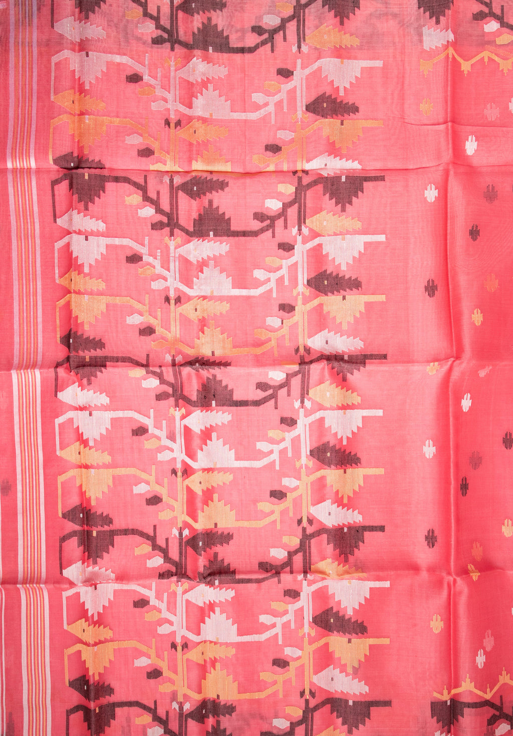 Coral Geo Jamdani — Pure Muslin Handloom Saree -AUV-900105
