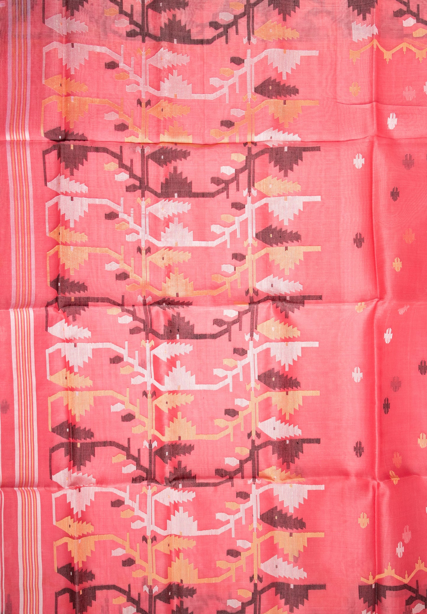 Coral Geo Jamdani — Pure Muslin Handloom Saree -AUV-900105