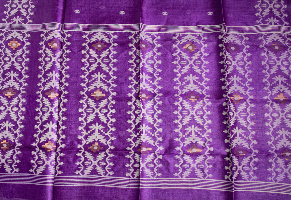 Purple Trellis Bengal Tussar Jamdani Saree -AUV-900121