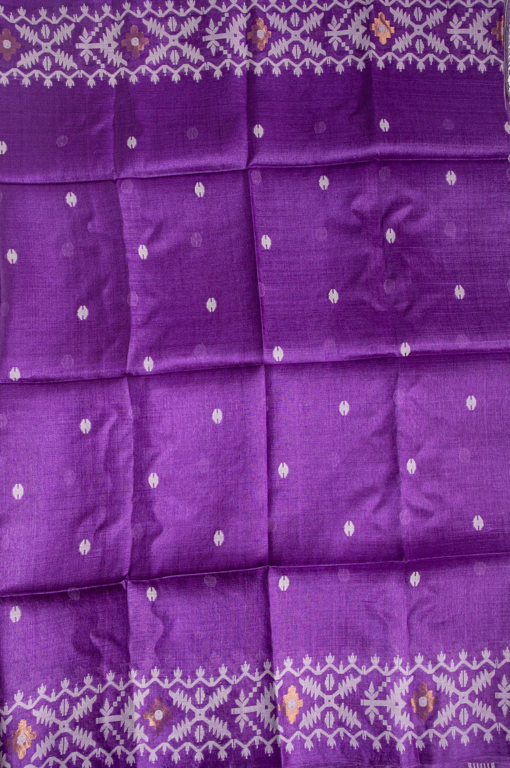 Purple Trellis Bengal Tussar Jamdani Saree -AUV-900121