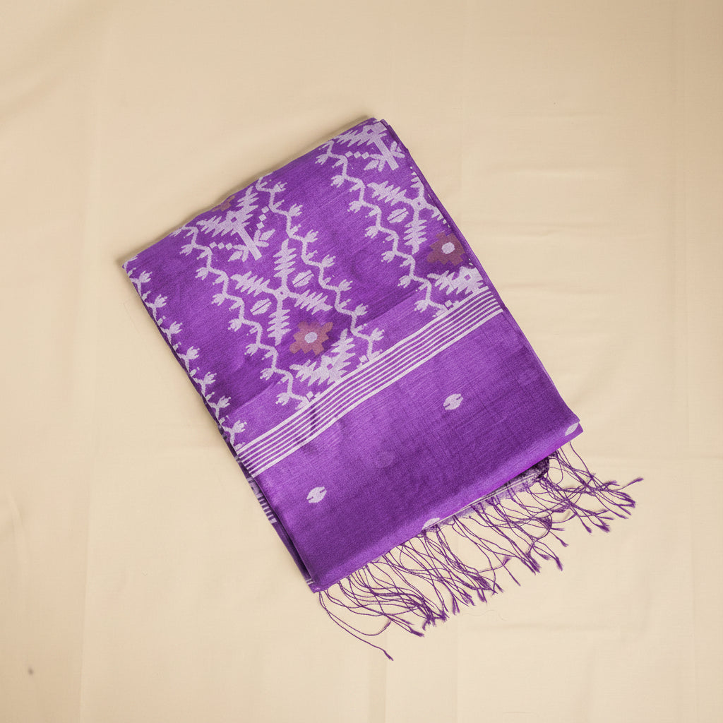 Purple Trellis Bengal Tussar Jamdani Saree -AUV-900121