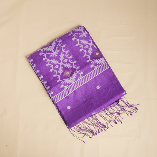 Purple Trellis Bengal Tussar Jamdani Saree -AUV-900121