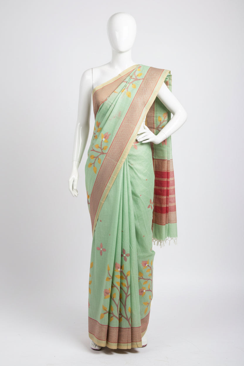 Pista Grove Jamdani — Marise Cotton Handloom