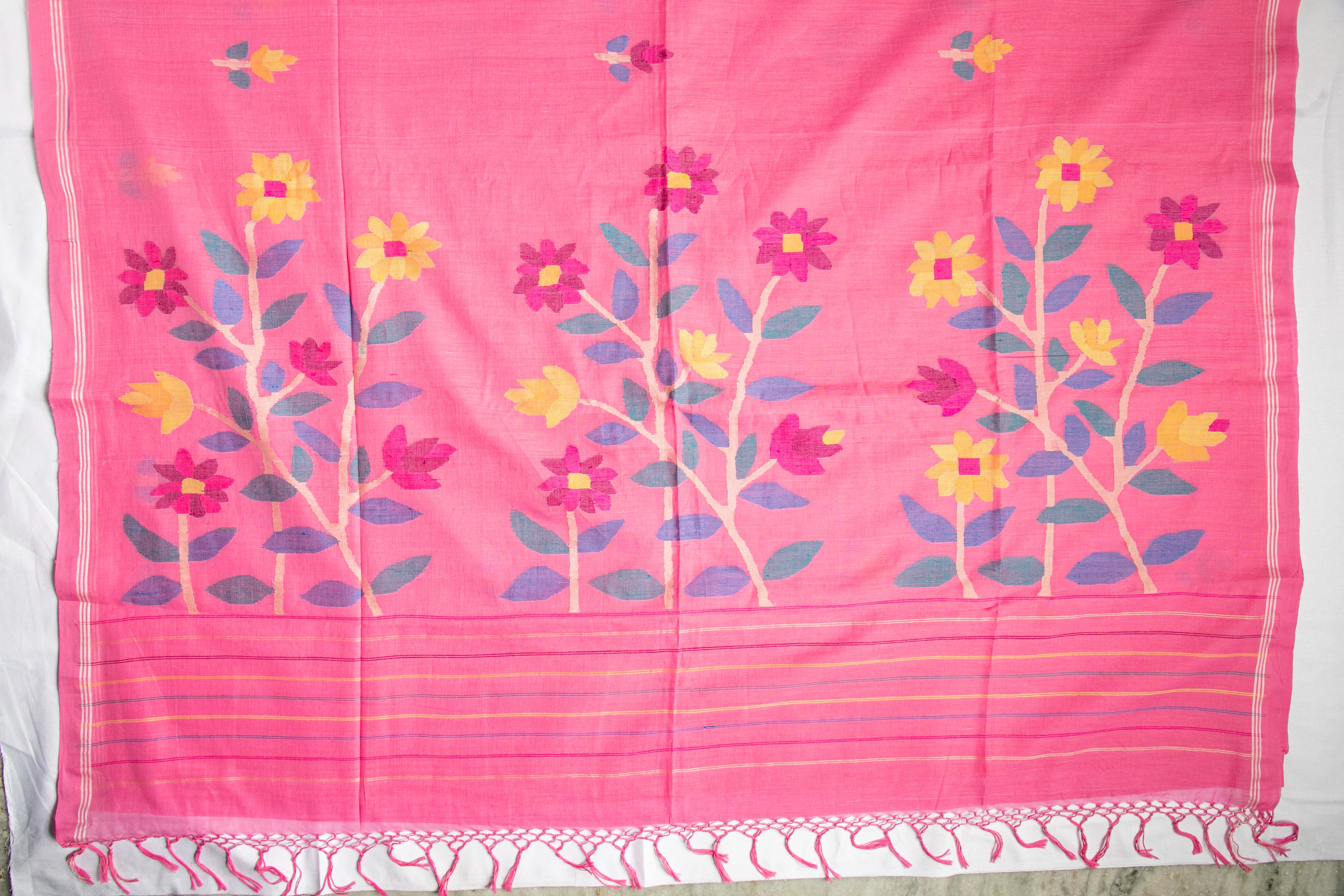 Rose Garden Jamdani — Marise Cotton Handloom Saree