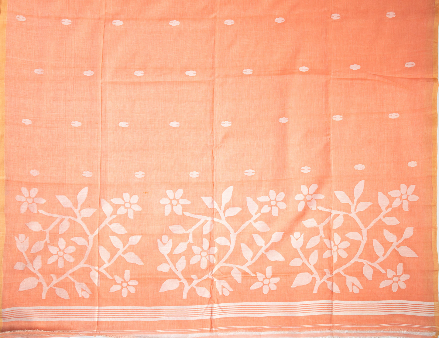 Peach Jamdani -  Bengal Cotton Handloom Saree - AUV-900130