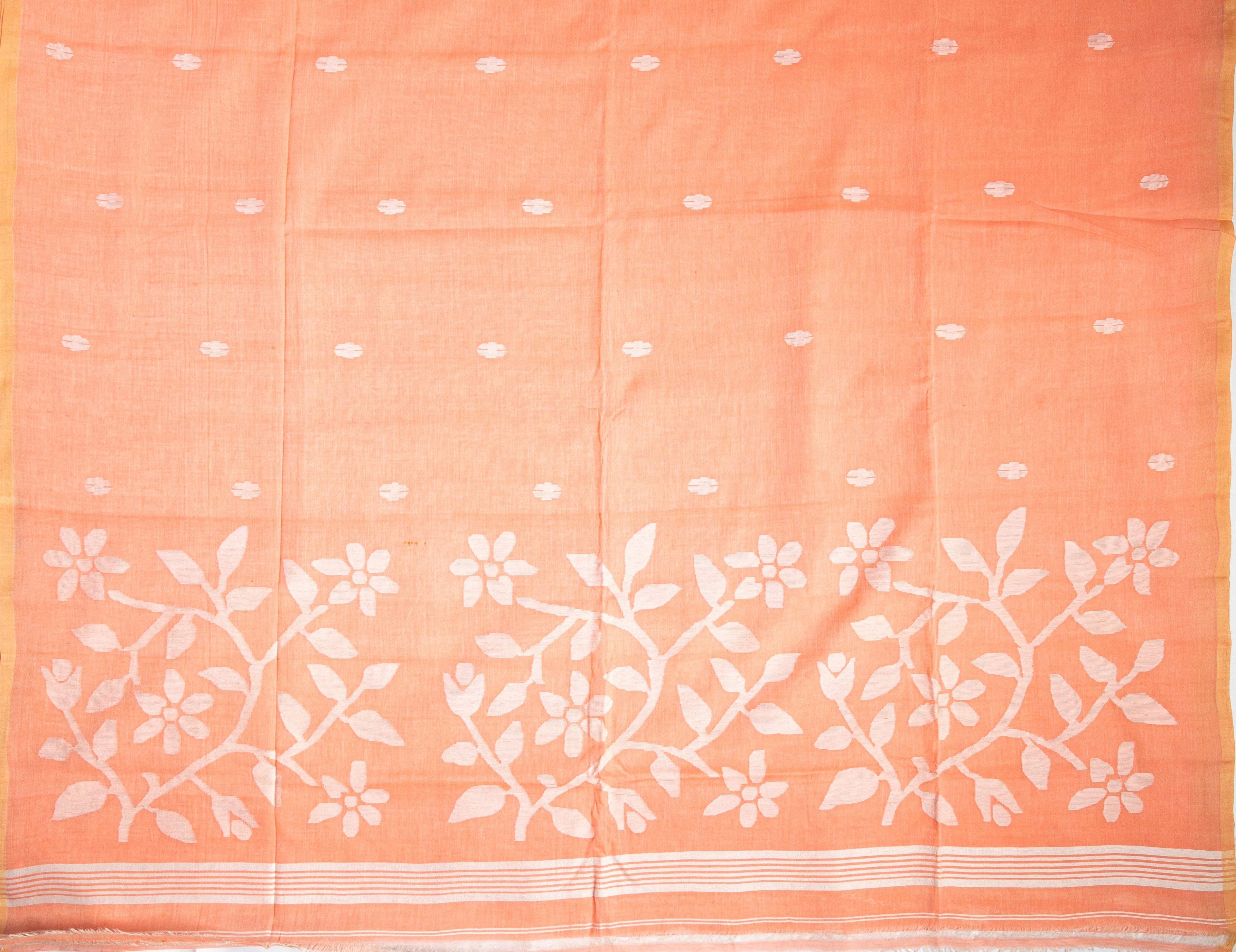 Peach Jamdani -  Bengal Cotton Handloom Saree - AUV-900130