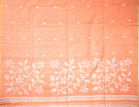 Peach Jamdani -  Bengal Cotton Handloom Saree - AUV-900130