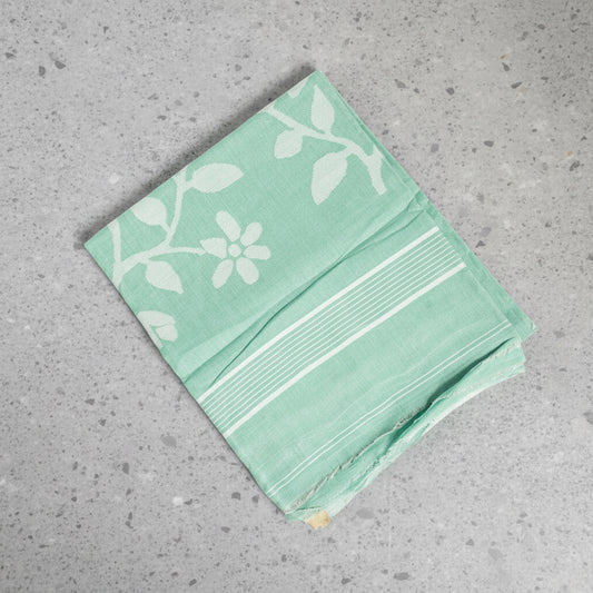 Mint Meadow Jamdani - Bengal Cotton Handloom Saree - AUV-900129
