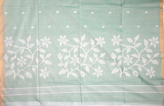 Mint Meadow Jamdani - Bengal Cotton Handloom Saree - AUV-900129