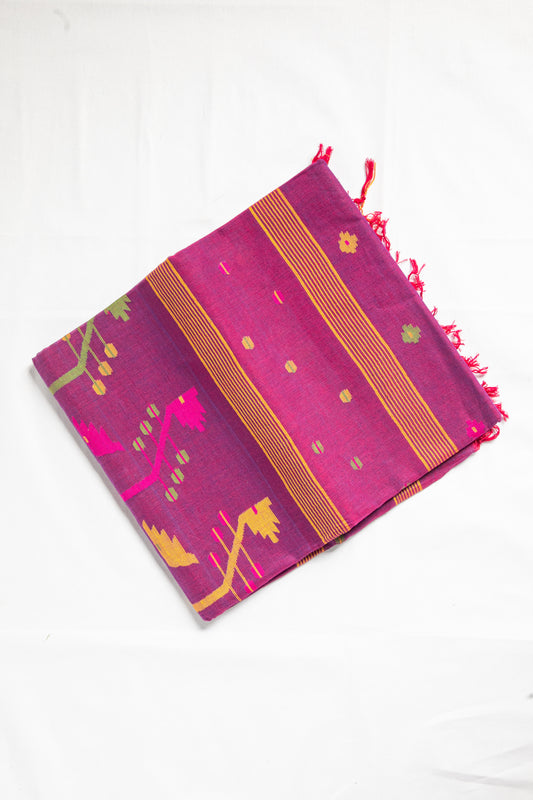 Purple Jamdani cotton saree
