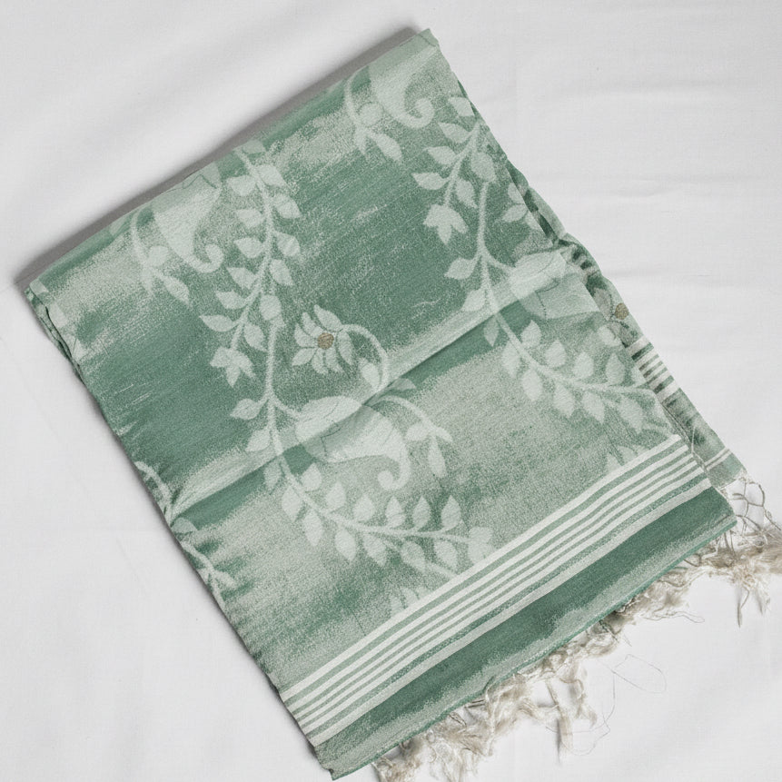 Sea Mist Jamdani - Tussar by Art Silk Handloom Saree - AUV-900124