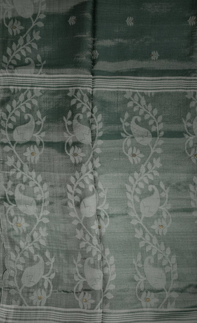 Sea Mist Jamdani - Tussar by Art Silk Handloom Saree - AUV-900124