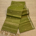 Olive Green Maheshwari Tissue  Saree with Gold Buti - AUV-900027