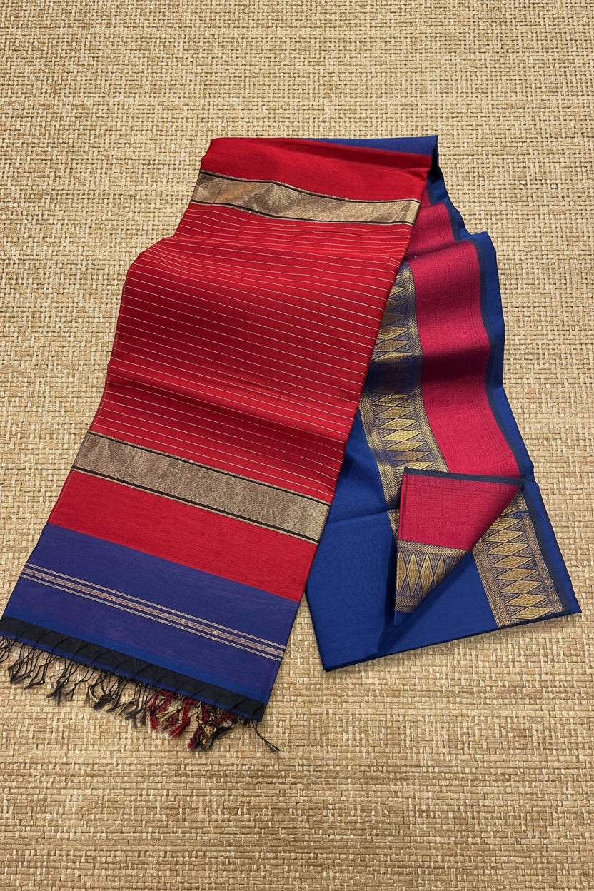 Red & Royal Blue Maheshwari Saree AUV-900037