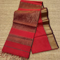 Red Checked Maheshwari Saree with Gold Brocade Pallu AUV-900036