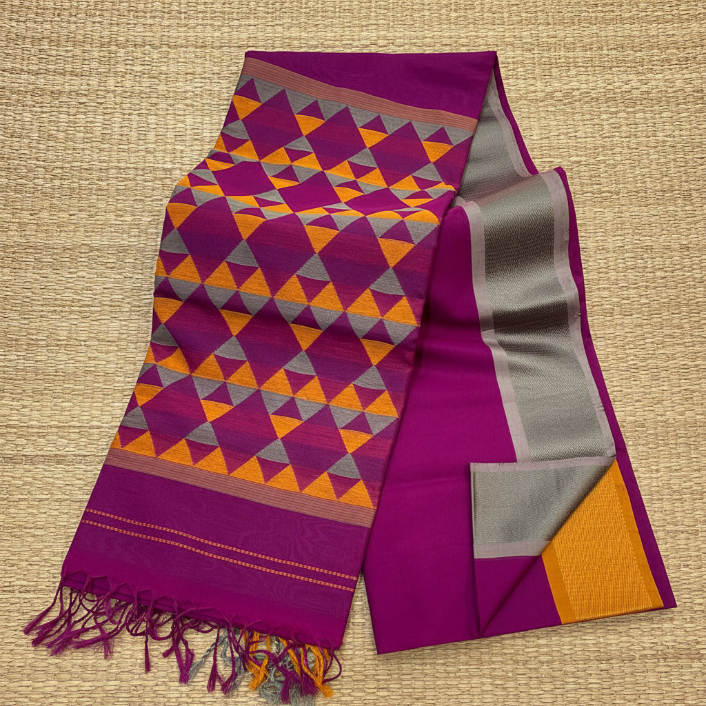 Trikona — Magenta Geometric Triangle Maheshwari Saree AUV-900038