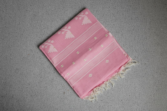 Powder Pink Jamdani Bengal Cotton Saree -AUV-900131