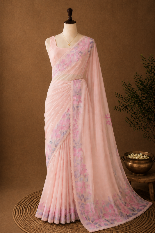 Blush Petal Organza Saree
