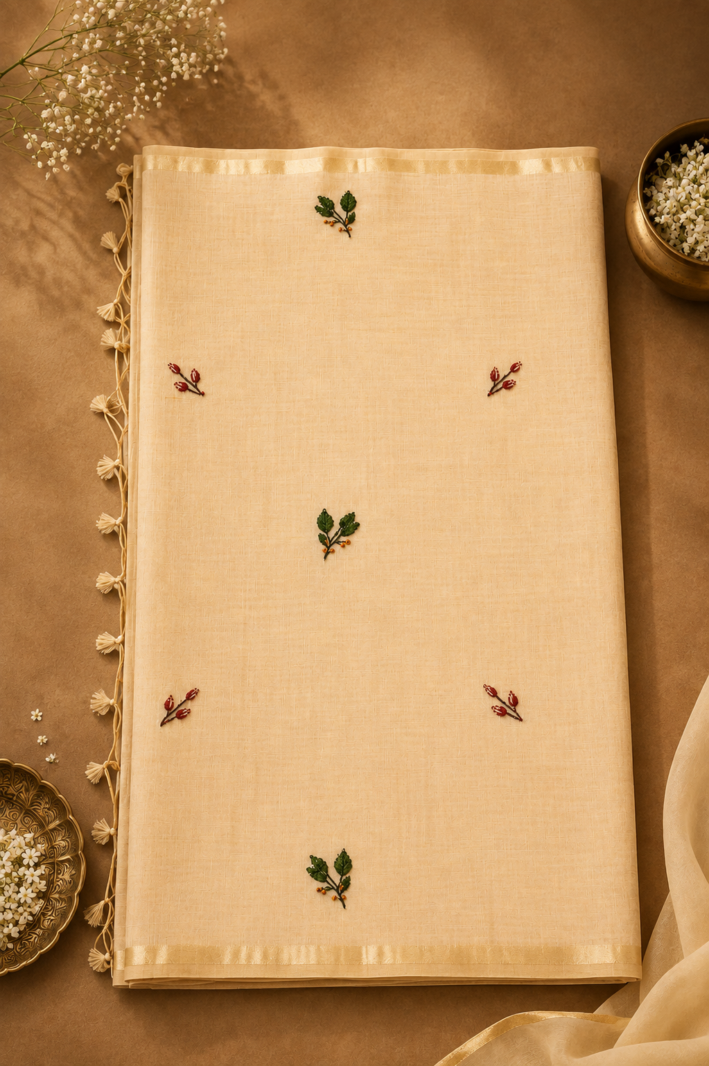 Mughal Garden — Cotton Silk Saree with Bylo Embroidery