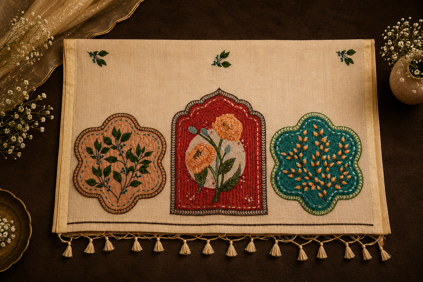 Mughal Garden — Cotton Silk Saree with Bylo Embroidery