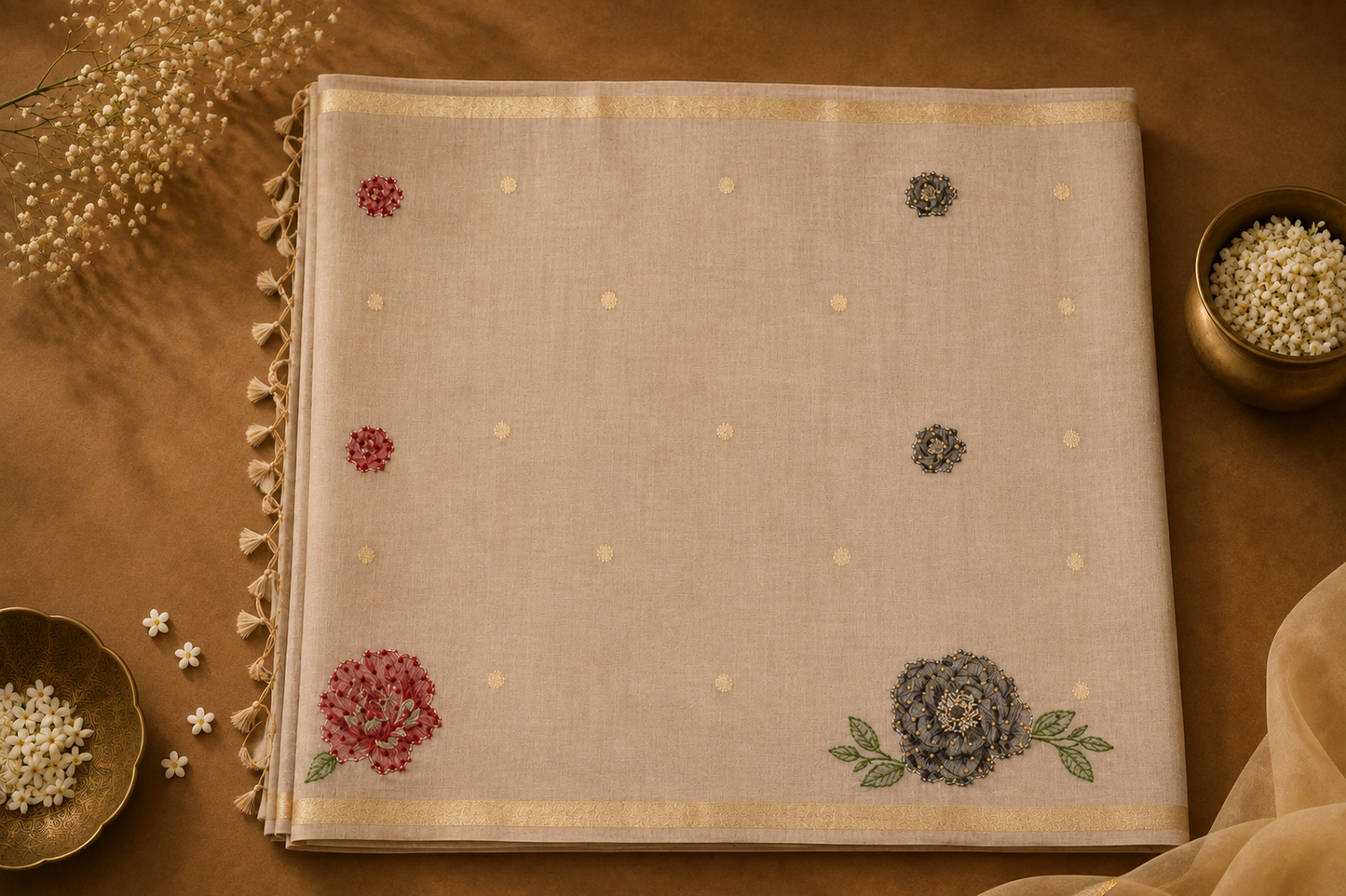 Kaleidoscope Bloom — Cotton Silk Saree with Bylo Embroidery