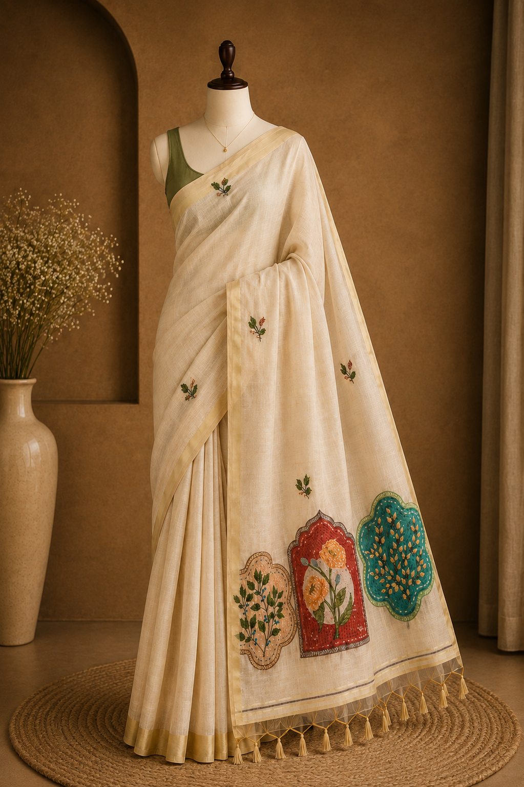 Mughal Garden — Cotton Silk Saree with Bylo Embroidery