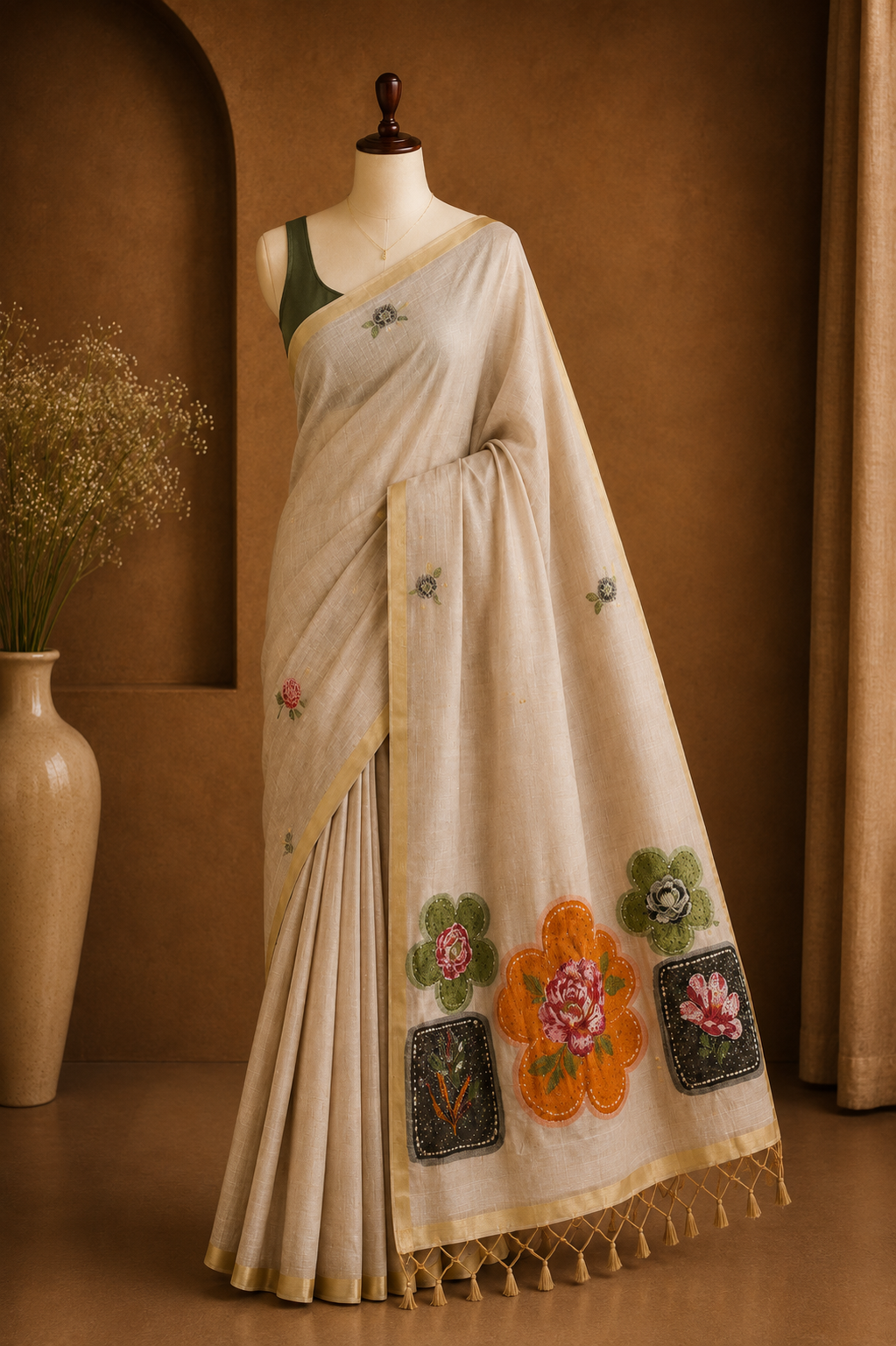 Kaleidoscope Bloom — Cotton Silk Saree with Bylo Embroidery