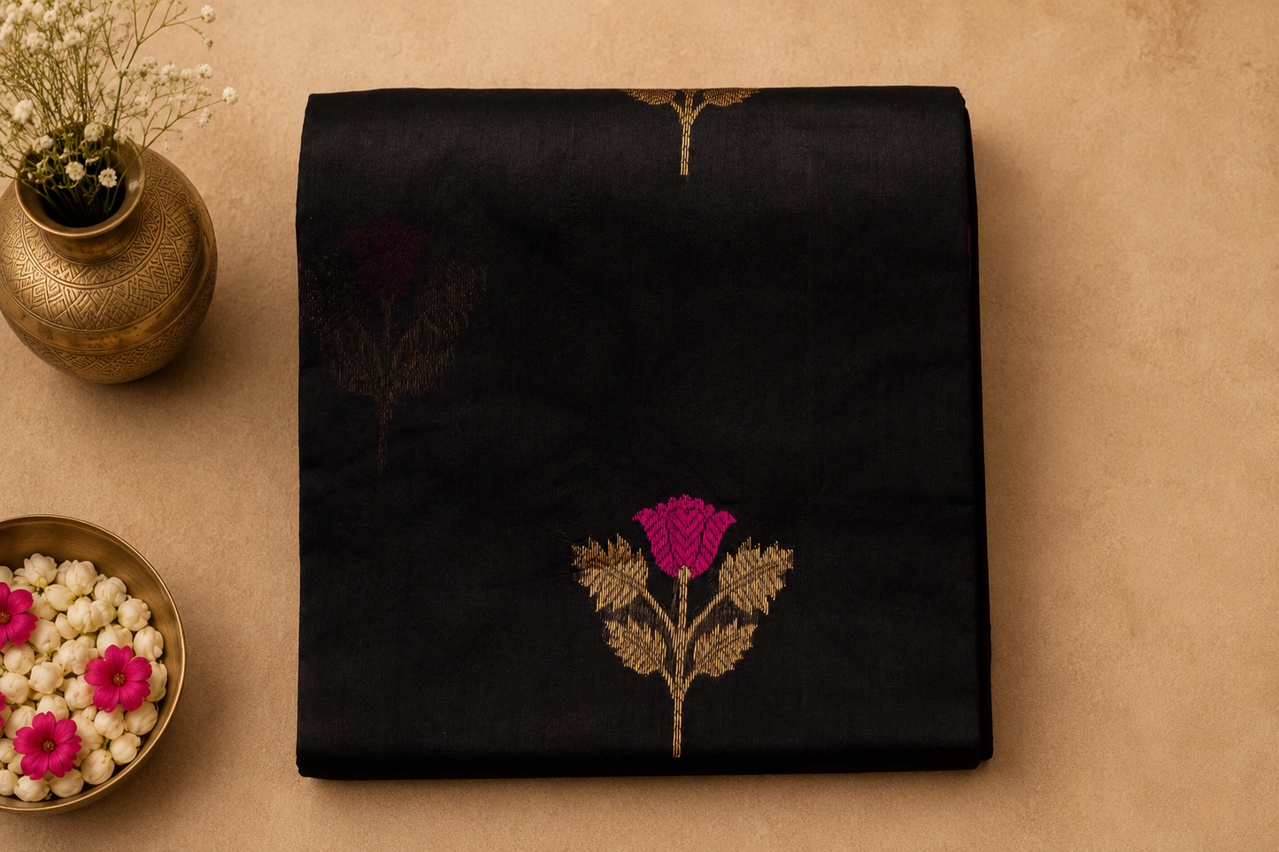Jet Black Chanderi Saree