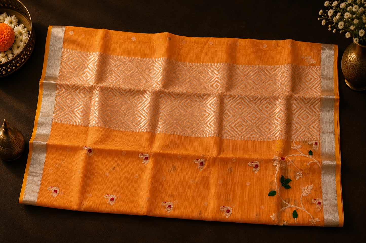 Peach-Orange Zari Kota Saree
