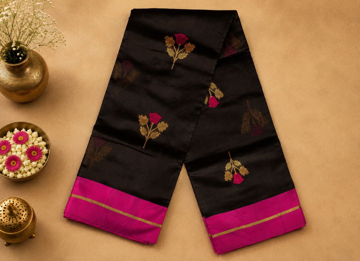 Jet Black Chanderi Saree