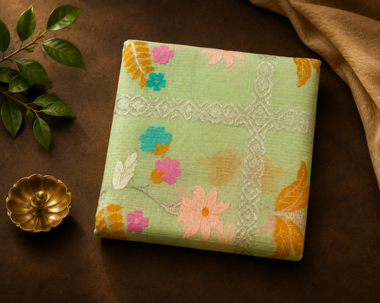 Pista Green Zari Kota Saree