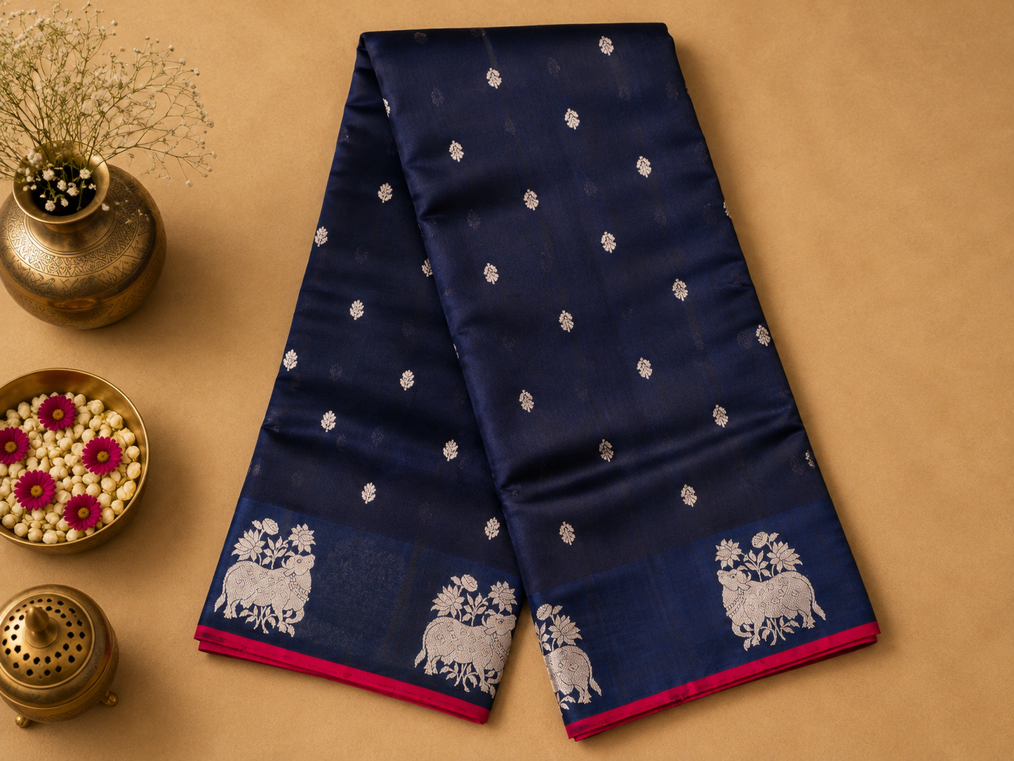 Navy Blue Chanderi Saree