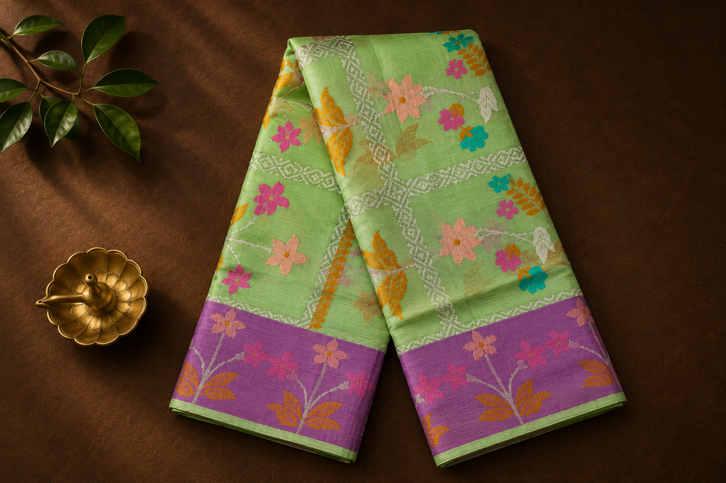 Pista Green Zari Kota Saree