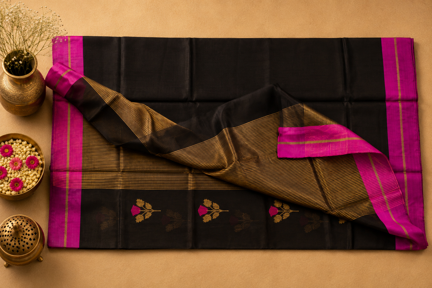Jet Black Chanderi Saree