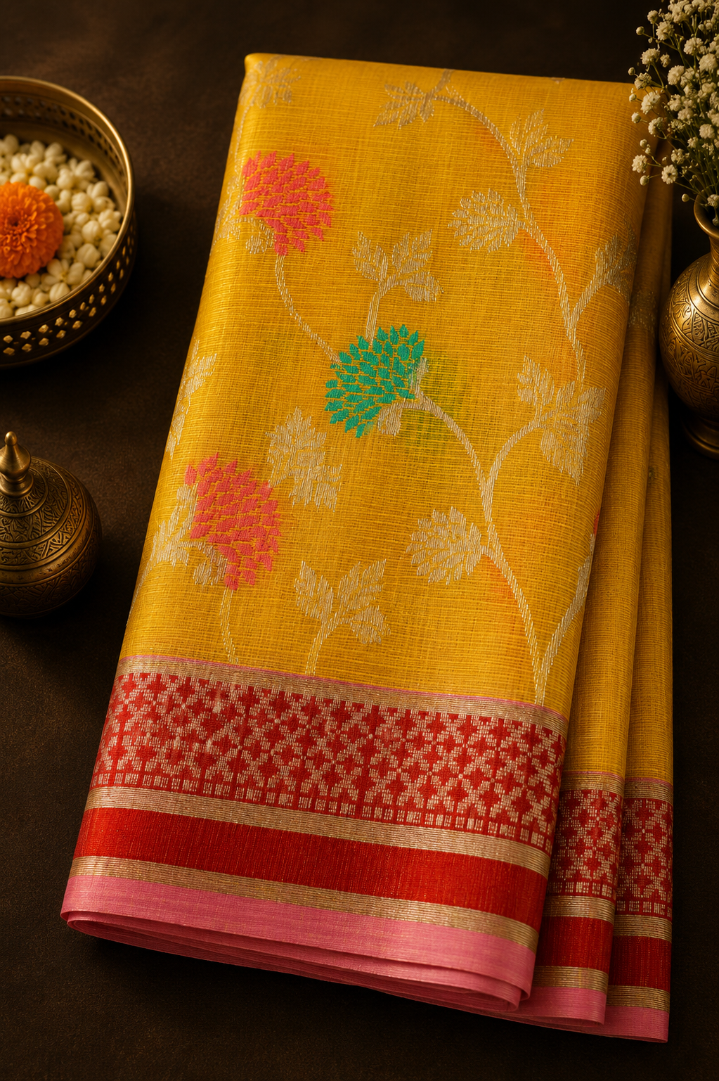 Marigold Yellow Zari Kota Saree