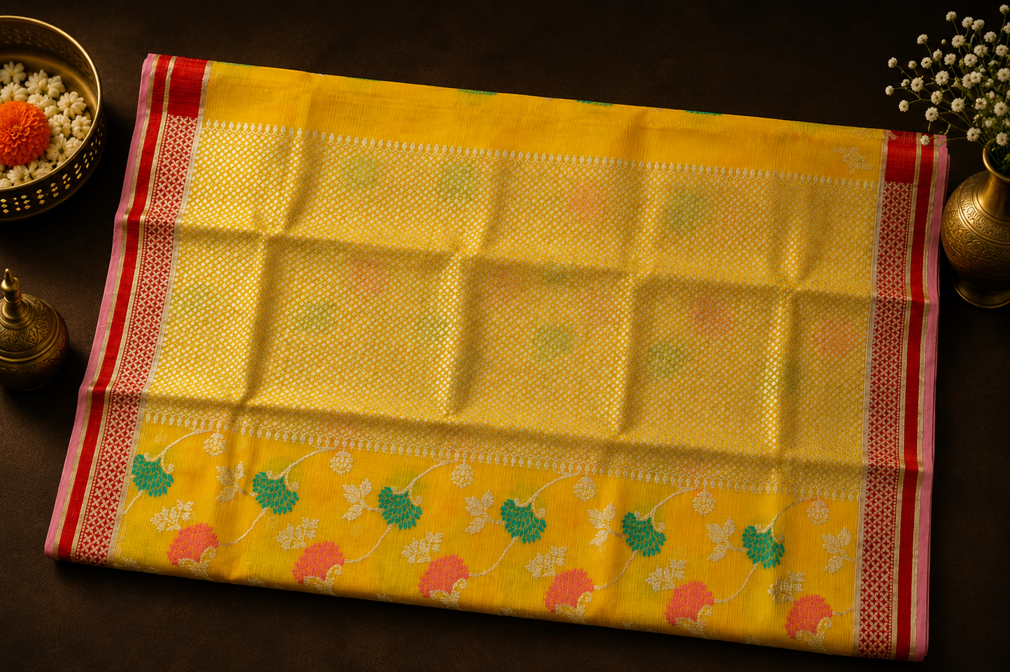 Marigold Yellow Zari Kota Saree