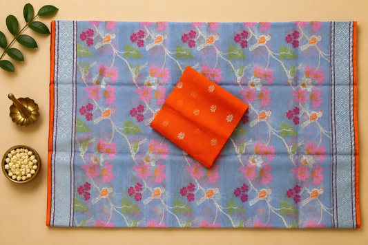 Ice Blue Zari Kota Saree
