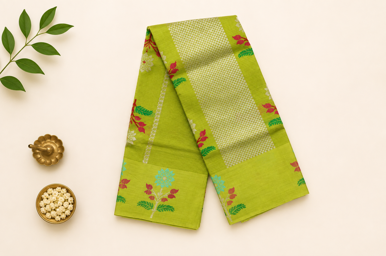 Parrot Green Zari Kota Saree