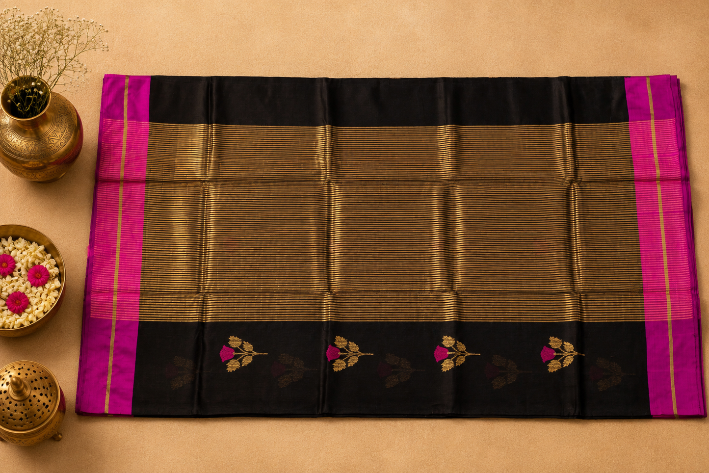 Jet Black Chanderi Saree