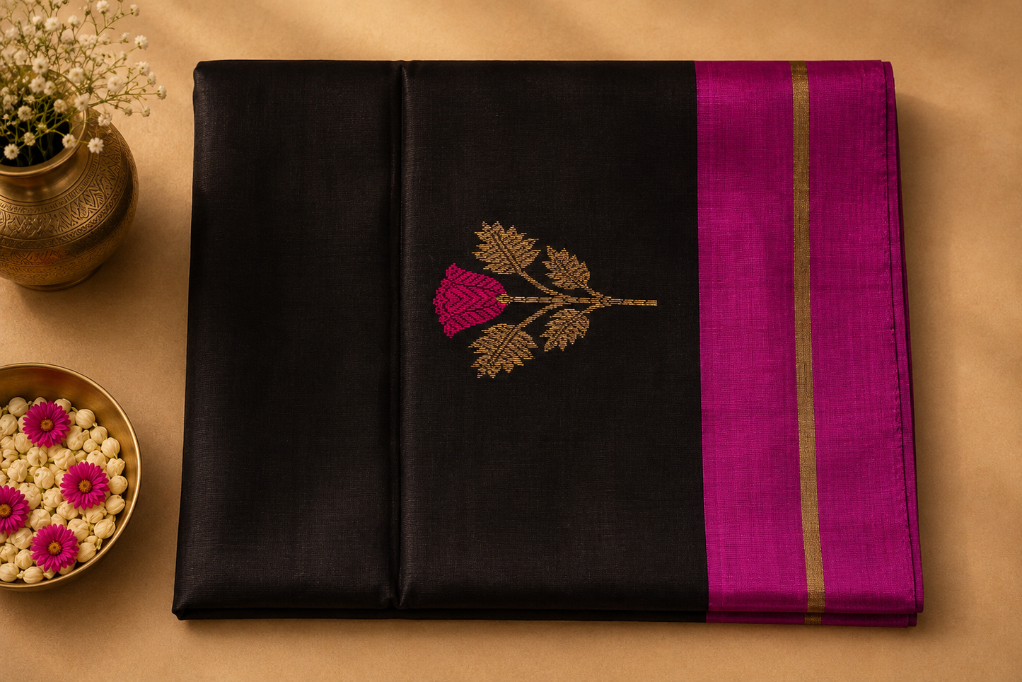 Jet Black Chanderi Saree