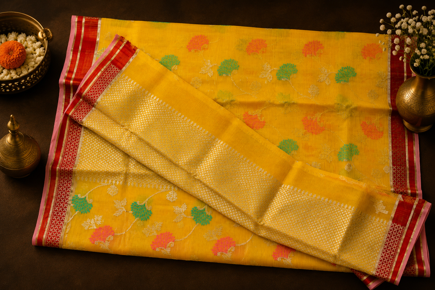 Marigold Yellow Zari Kota Saree