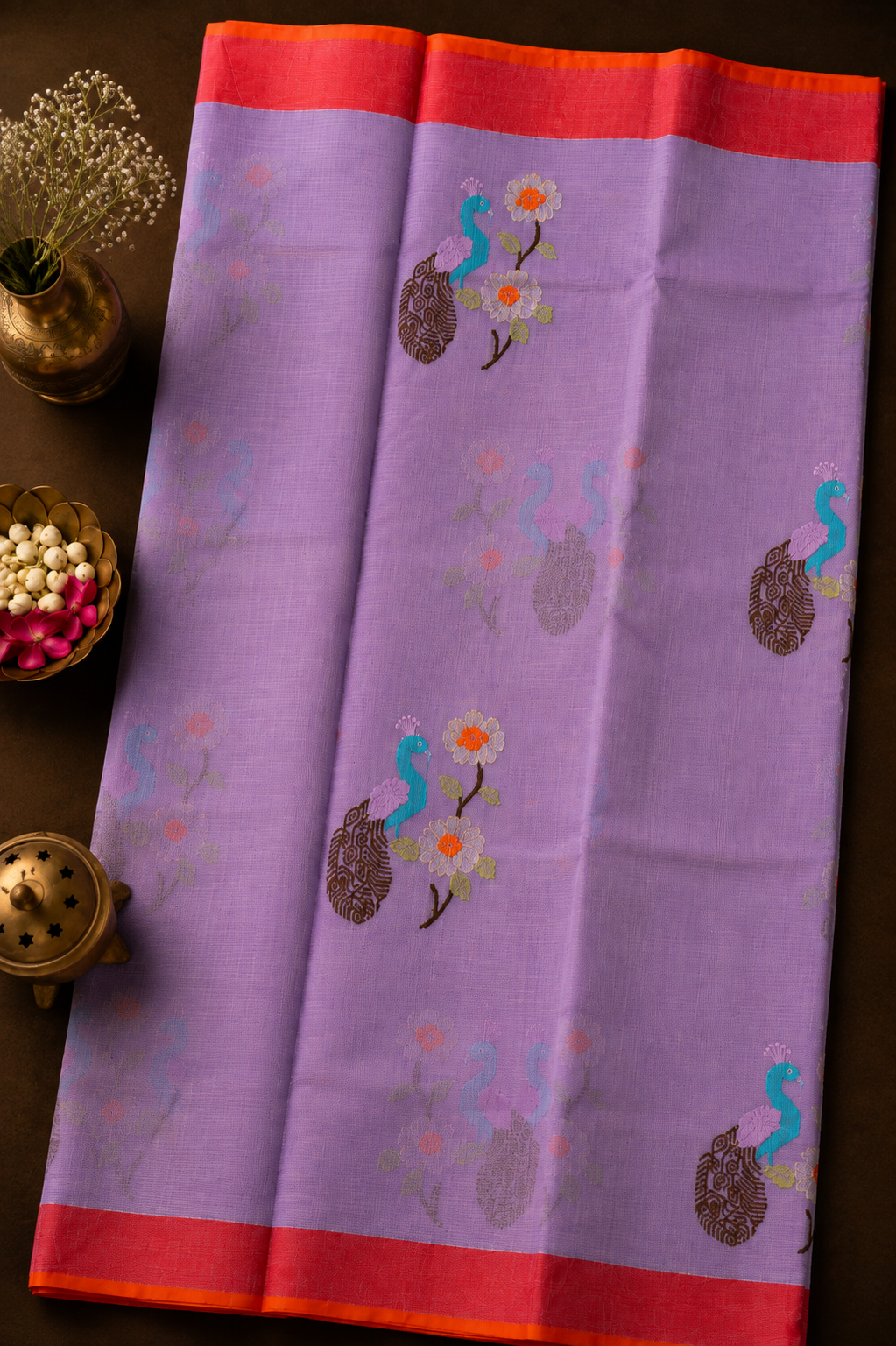 Purple Zari Kota Saree with Peacock-Floral Motifs