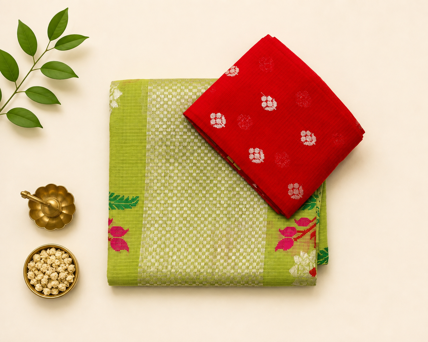 Parrot Green Zari Kota Saree